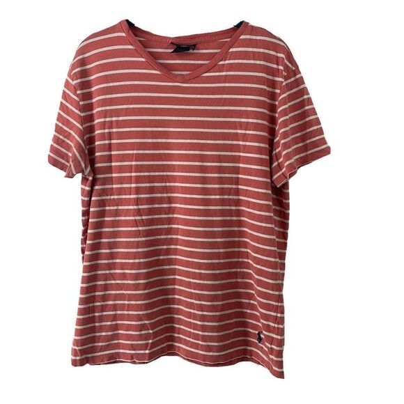 Polo Ralph Lauren V Neck T-Shirt Salmon Striped S - Picture 1 of 5